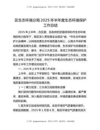 区生态环境分局2025年半年度生态环境保护工作总结