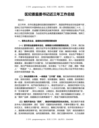 区纪委监委书记近三年工作总结