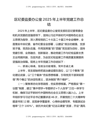 区纪委监委办公室2025年上半年党建工作总结
