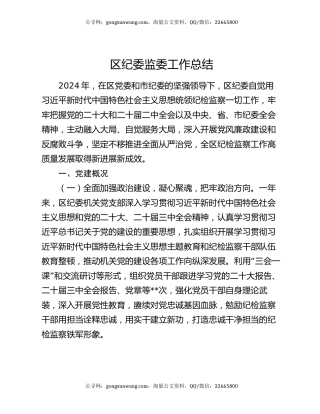 区纪委监委工作总结