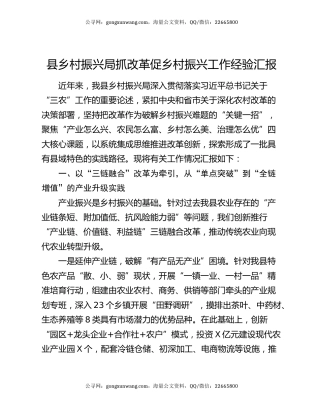 县乡村振兴局抓改革促乡村振兴工作经验汇报