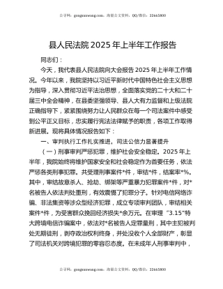县人民法院2025年上半年工作报告