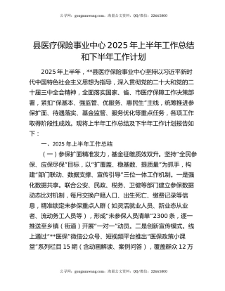 县医疗保险事业中心2025年上半年工作总结和下半年工作计划