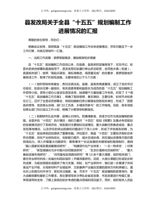 县发改局关于全县“十五五”规划编制工作进展情况的汇报