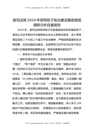 县司法局2024年领导班子政治建设暨政绩观调研分析自查报告
