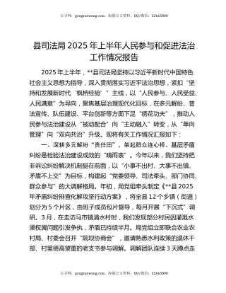 县司法局2025年上半年人民参与和促进法治工作情况报告