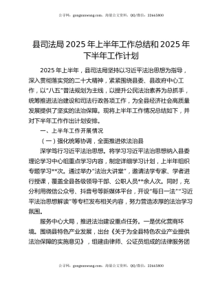 县司法局2025年上半年工作总结和2025年下半年工作计划