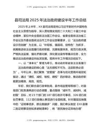 县司法局2025年法治政府建设半年工作总结