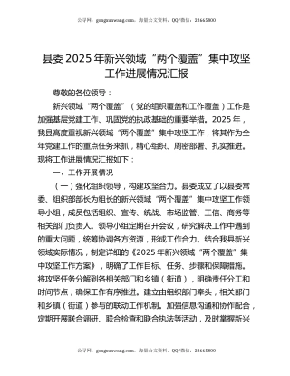 县委2025年新兴领域“两个覆盖”集中攻坚工作进展情况汇报