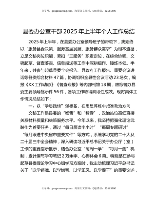 县委办公室干部2025年上半年个人工作总结