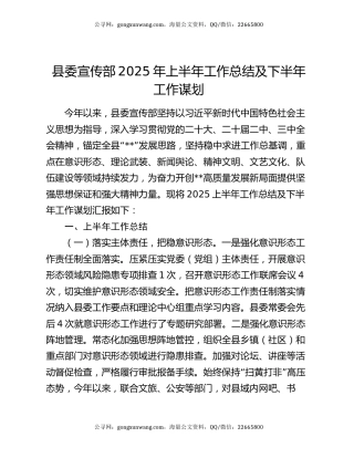县委宣传部2025年上半年工作总结及下半年工作谋划