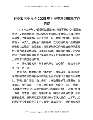 县委政法委员会2025年上半年意识形态工作总结