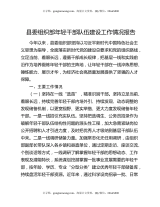 县委组织部年轻干部队伍建设工作情况报告