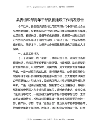 县委组织部青年干部队伍建设工作情况报告