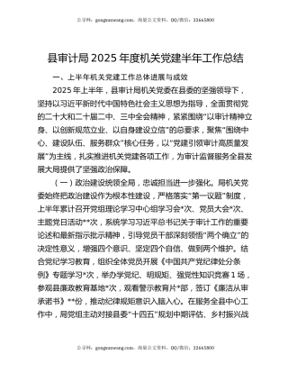 县审计局2025年度机关党建半年工作总结