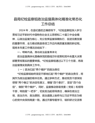 县局纪检监察组政治监督具体化精准化常态化工作总结