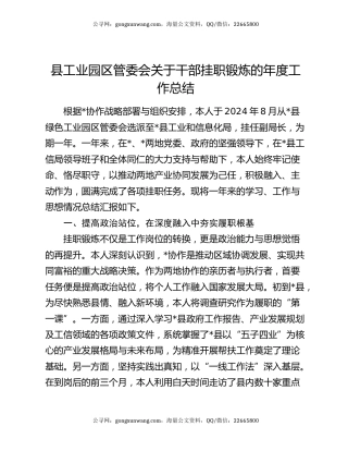 县工业园区管委会关于干部挂职锻炼的年度工作总结