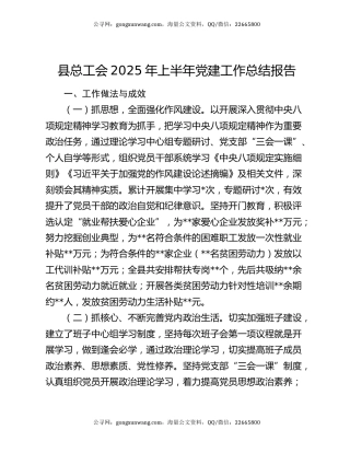 县总工会2025年上半年党建工作总结报告