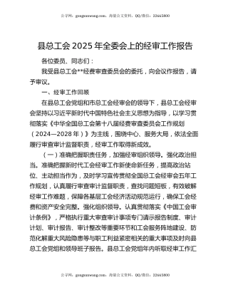 县总工会2025年全委会上的经审工作报告
