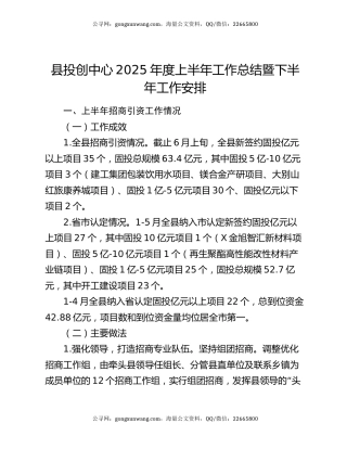 县投创中心2025年度上半年工作总结暨下半年工作安排
