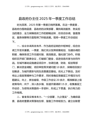 县政府办主任2025年一季度工作总结