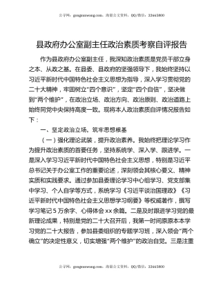 县政府办公室副主任政治素质考察自评报告