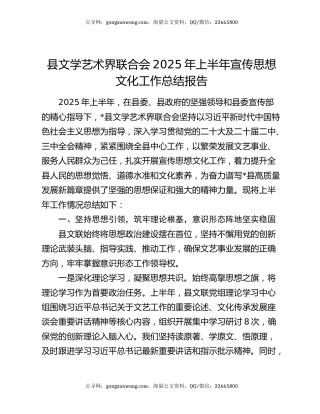 县文学艺术界联合会2025年上半年宣传思想文化工作总结报告
