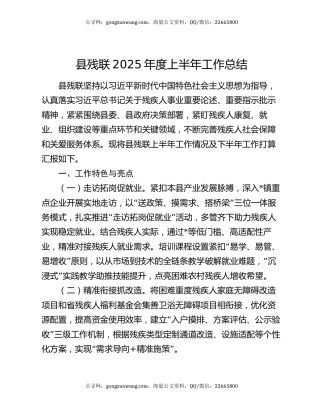 县残联2025年度上半年工作总结