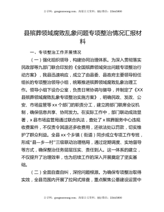 县殡葬领域腐败乱象问题专项整治情况汇报材料