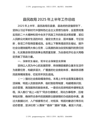 县民政局2025年上半年工作总结