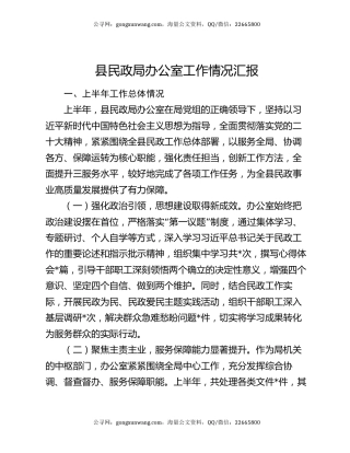 县民政局办公室工作情况汇报