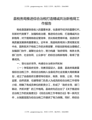 县税务局推进综合治税打造精诚共治新格局工作报告
