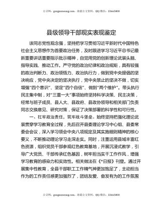 县级领导干部现实表现鉴定