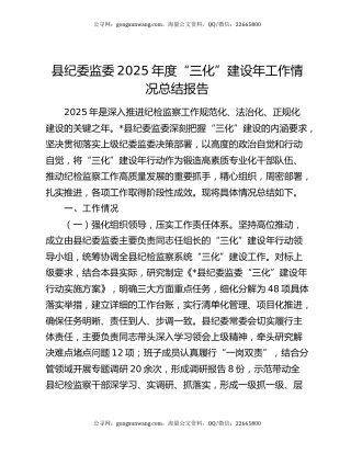 县纪委监委2025年度“三化”建设年工作情况总结报告