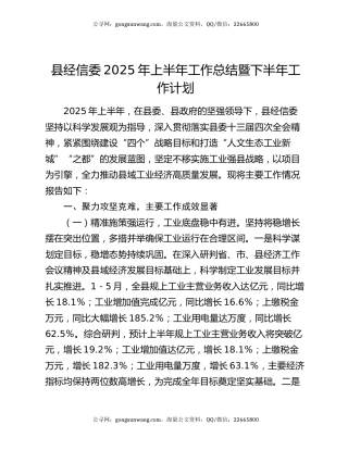 县经信委2025年上半年工作总结暨下半年工作计划
