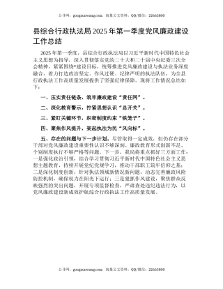 县综合行政执法局2025年第一季度党风廉政建设工作总结