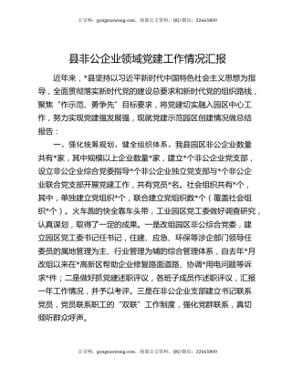 县非公企业领域党建工作情况汇报