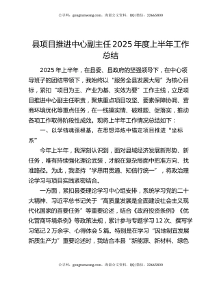 县项目推进中心副主任2025年度上半年工作总结