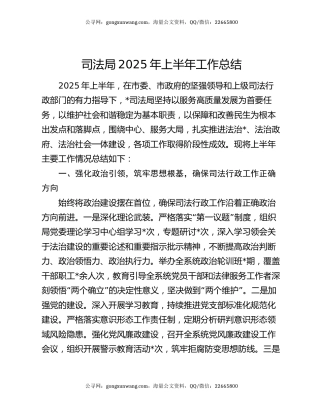 司法局2025年上半年工作总结