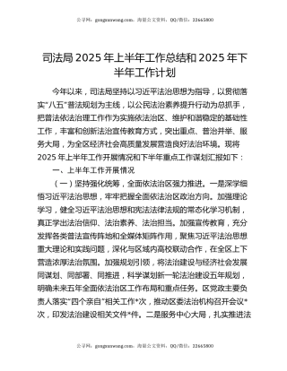 司法局2025年上半年工作总结和2025年下半年工作计划