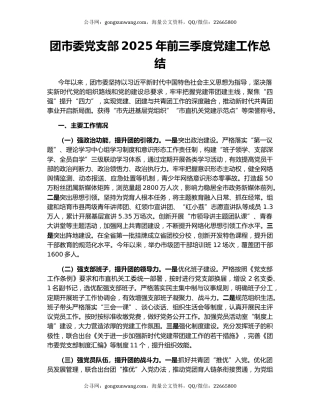 团市委党支部2025年前三季度党建工作总结