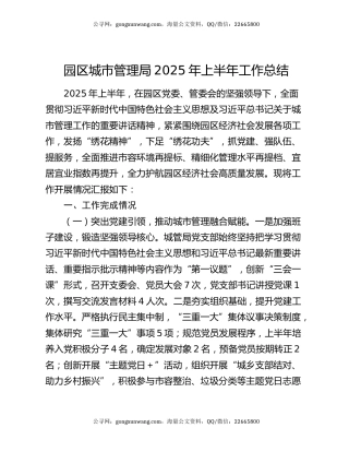 园区城市管理局2025年上半年工作总结