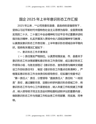 国企2025年上半年意识形态工作汇报