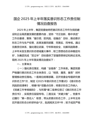 国企2025年上半年落实意识形态工作责任制情况自查报告 (2)