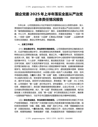 国企党委2025年上半年落实全面从严治党主体责任情况报告