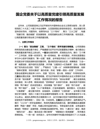国企党委关于以高质量党建引领高质量发展工作情况的报告