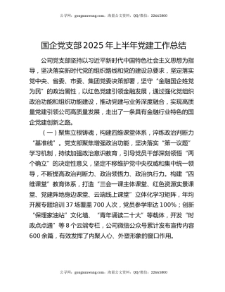 国企党支部2025年上半年党建工作总结