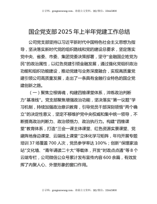 国企党支部2025年上半年党建工作总结（2）