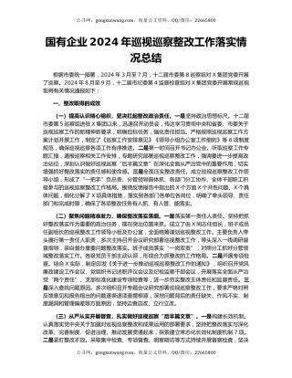 国有企业2024年巡视巡察整改工作落实情况总结