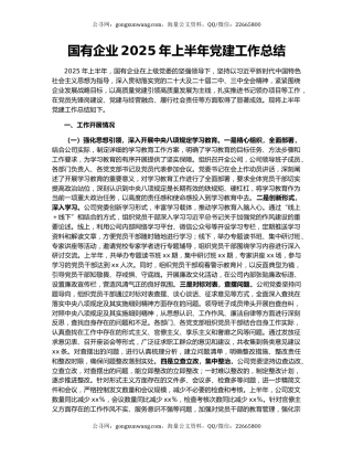 国有企业2025年上半年党建工作总结
